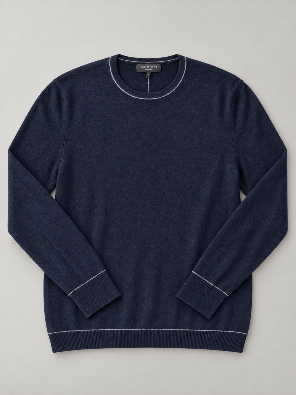 rag & bone Navy Crewneck Sweater with Contrast Stitching